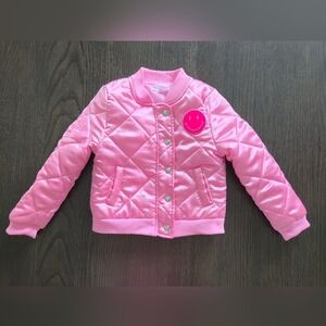 Kids Pink Satin Quilted Jacket with Smiley Patch